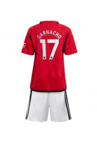 Manchester United Alejandro Garnacho #17 Jalkapallovaatteet Lasten Kotipeliasu 2023-24 Lyhythihainen (+ Lyhyet housut)